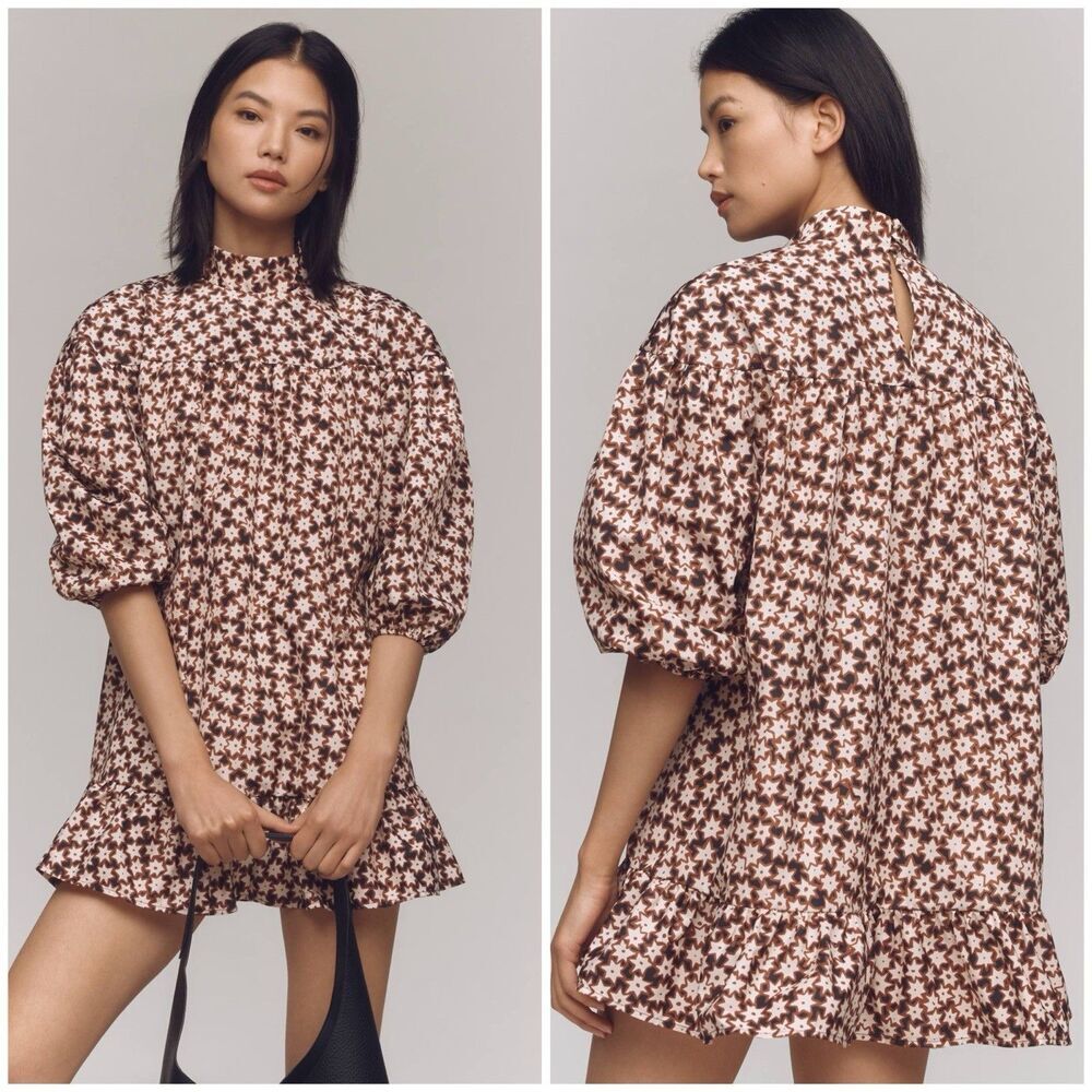 Anthropologie Long Sleeve Mock Neck Swing Mini Dress Long Sleeve Size XL New